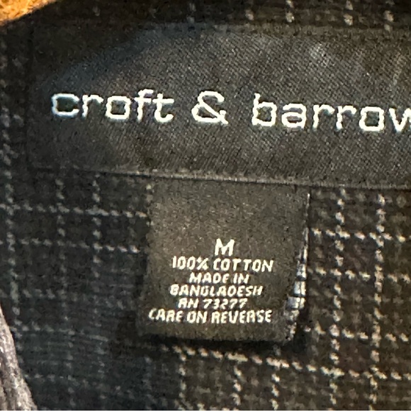 Croft & Barrow Corduroy Button-Down Plaid Black/White/Navy Size Medium EUC - Picture 6 of 11